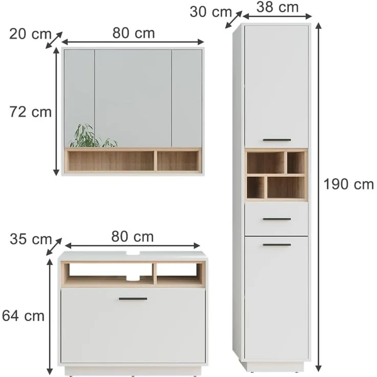 Badmöbel-Set Beatrice Weiß/Sonoma 3-teilig Vicco – Bild 2