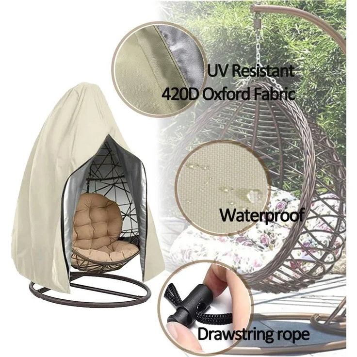 Ei Swing Chair Cover 230 × 115 cm Wasserdicht, Windschutz, Reißverschluss, Beige, Outdoor Hängesessel – Bild 7