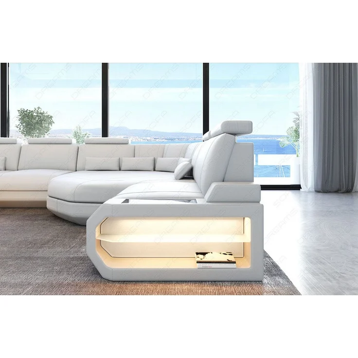 XXL Wohnlandschaft Asti - Ledermix - weiß – Bild 4