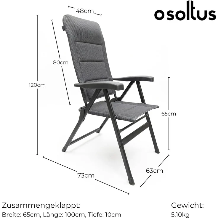 osoltus Alu Camping Klappsessel Hochlehner 3D Soft Touch Open-Grey – Bild 3