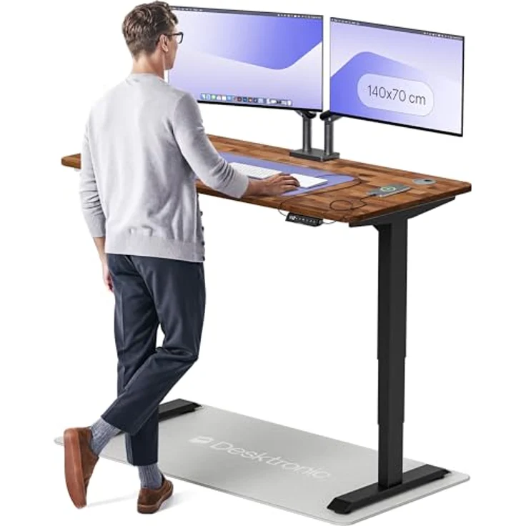 Desktronic Höhenverstellbarer Schreibtisch aus massivem Nussbaumholz (140x70 cm) – Elektrisch höhenverstellbar mit flüsterleisem Dual-Motor & Touchscreen – Hohe Tragfähigkeit – Stehtisch HomePro – Bild 2