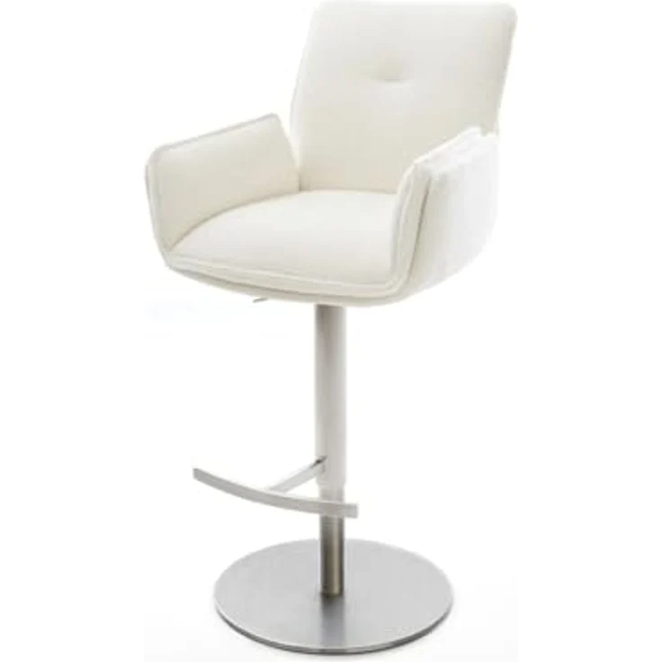 Barstuhl Nela-Flex Bouclé Soft Beige Drehfuß höhenverstellbar Edelstahl Silberfarben – Bild 2