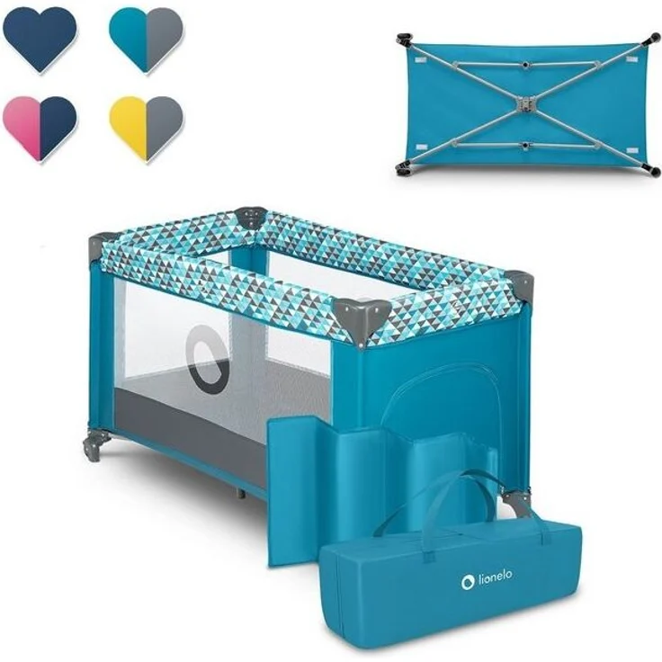 LIONELO Stefi Baby Laufstall, Kinderbett, Reisebett ab Geburt bis 15 kg, Seiteneingang, Sicherungssystem LockGuard, Blockade der Räder, Tragetasche, zusammenklappbar – Bild 4