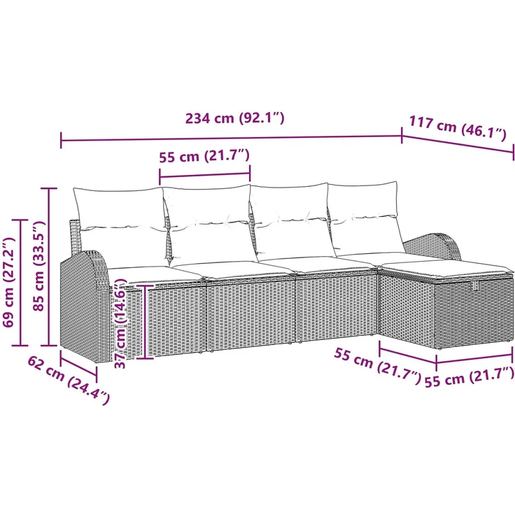 vidaXL Sofa Set 5 stk. 5-Sitzer Braun und Rot Poly-Rattan 3359063 – Bild 9