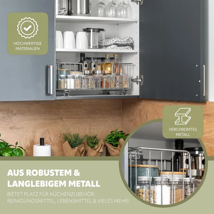 Korbauszug für Küchenoberschränke 50 cm Breite, chrom – Bild 6