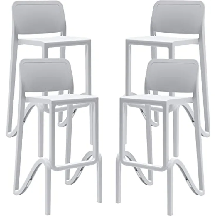 Gardenia Hocker, hoch, stapelbar, für Innen- und Außenbereiche, aus Polypropylen, Giano, Weiß, hergestellt in Italien, für Zuhause, Bar, Restaurant