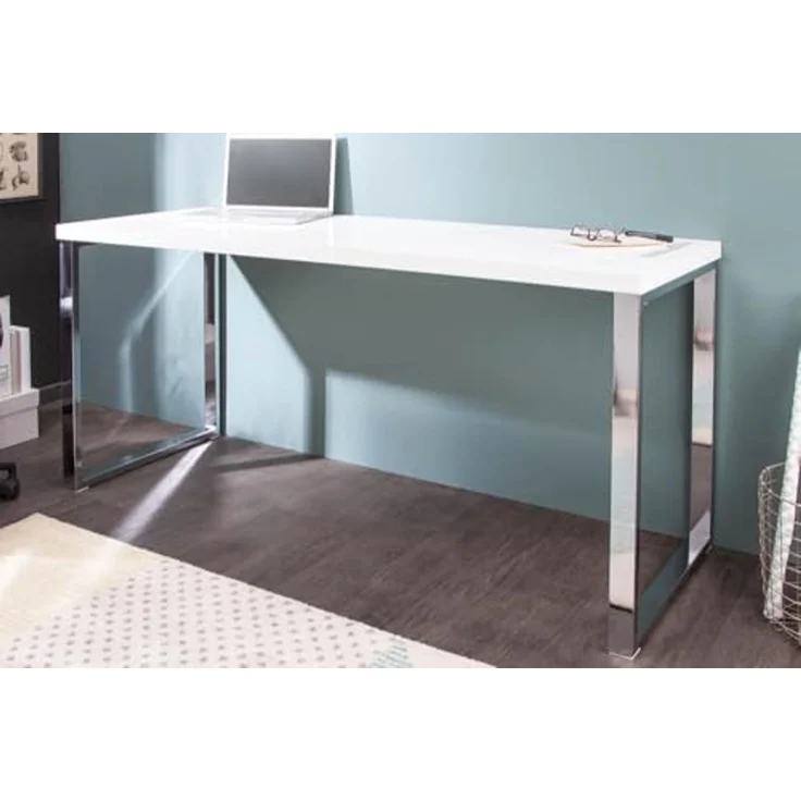 riess-ambiente Schreibtisch WHITE DESK 160cm weiß / silber, Arbeitszimmer · Hochglanz · Modern Design · Metall · Home Office – Bild 4