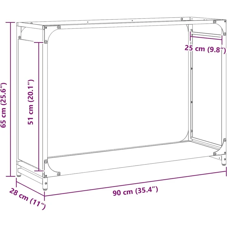 vidaXL Brennholzregal Schwarz 90x28x65 cm Kaltgewalzter Stahl 864203 – Bild 10