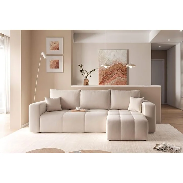 Ecksofa mit Schlaffunktion und Bettkasten 248 x 145 cm Creme – Bild 2