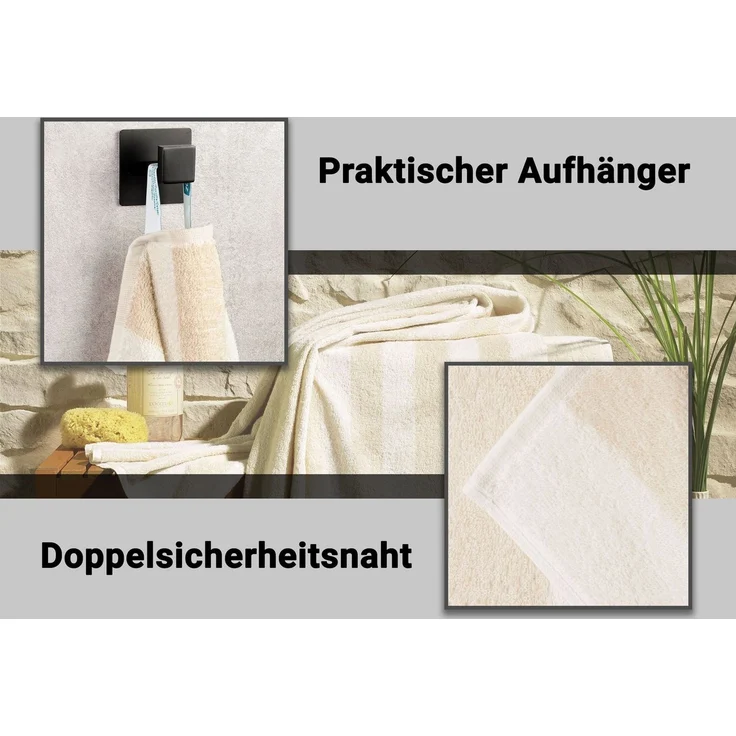 2er Set Duschtücher 75x140 cm Baumwolle 380 g/qm beige-gestreift – Bild 3