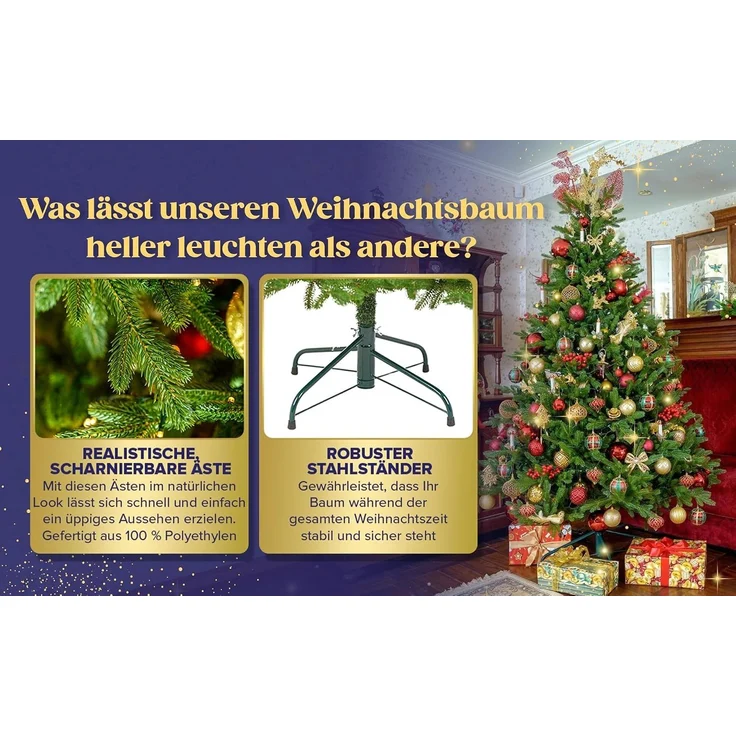 EveXmas Adele Künstlicher Weihnachtsbaum Grün 215 cm – 899 Astspitzen, 100% PE Spritzguss, Nordmanntanne-Optik, inkl. Metallständer, Tasche & Baumkorb – Bild 3
