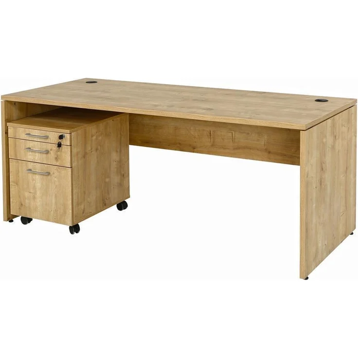 Schreibtisch Set 1 Nuvi, Saphir Eiche Dekor, inkl. Schreibtisch 180 cm, Rollcontainer 3 Schübe & Aktenschrank190 cm hoch – Bild 2