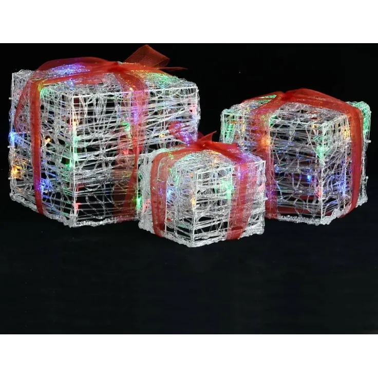 vidaXL LED-Geschenkboxen 3 Stk. Weihnachtsdekoration Mehrfarbig 328793