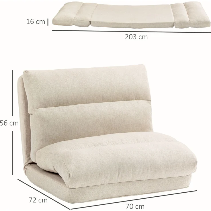 MELAYR, Sitzsack mit Bettfunktion, neigbare Lehne, klappbar, bis 120kg, 70 x 72 x 56 cm, Beige – Bild 5