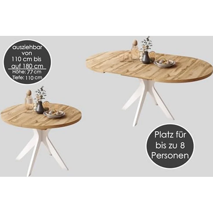 designimpex Esstisch Design Esstisch Renzo rund Esszimmer Tisch oval Echtholzfurnier, Esstisch, Esszimmertisch, Tisch, Ausziehtisch, Küchentisch, Esszimmer – Bild 4