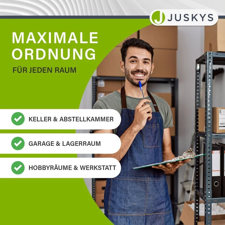Juskys Lagerregal Basic 8er Set 180x90x40 cm – 8 Schwerlastregale mit 40 Böden – max. 7000 kg - Metall verzinkt - Regale Kellerregal Metallregal – Bild 7