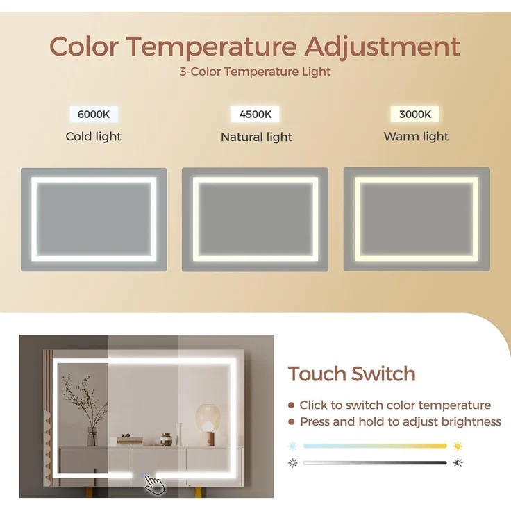 Mondeer Schminktisch mit Spiegel und Hocker, Schlafzimmer Frisiertisch mit 3 Farben LED-Beleuchtung 2 Schubladen 2 Schmuckkasten und 3 offenen Fächern, für Schlafzimmer, Weiß und Gold – Bild 4