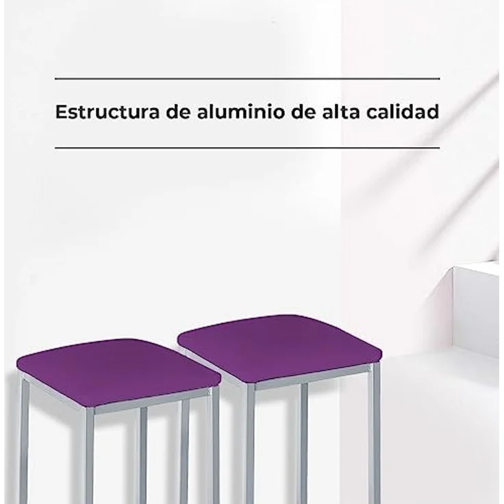 ASTIMESA - Gepolsterter Küchenhocker - Solide und Feste Struktur - Gestell Farbe Aluminium und Sitzfläche aus Kunstleder - Sitzfarbe: Aubergine, Lieferumfang: 2 Stück, Maße: 35 x 35 x 45 cm – Bild 3