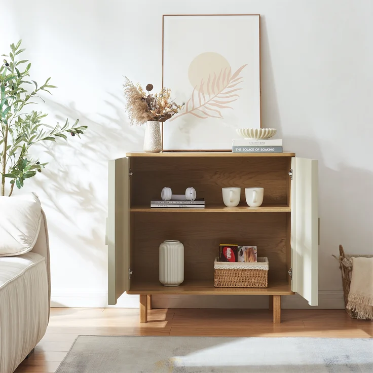 Sideboard Ferrersp mit 2 Türen 80x80x40 cm Eicheoptik/Sandfarben [en. casa] – Bild 3