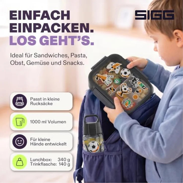 SIGG - NIMO Kids Set - Innenschale & Auslaufsichere Snackbox - Mikrowellen- & Spülmaschinengeeignet - BPA-frei - Leicht - Für Schule, Kita & Freizeit - 800ML – Bild 5