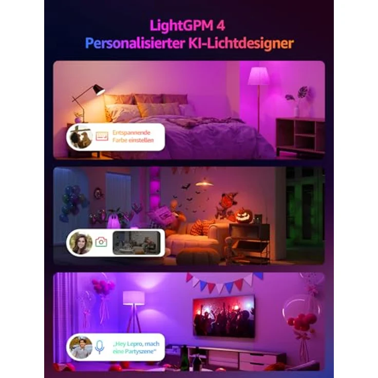 Lepro AI Smart Glühbirne B1, E27 Lampe 8.5W 806lm Dimmbar, Personalisierter KI-Lichtdesigner, Sprachsteuerung/Musik Sync, WiFi & Bluetooth Smart Bulb, Kompatibel mit Alexa/Google Assistant, 2 Stück – Bild 3