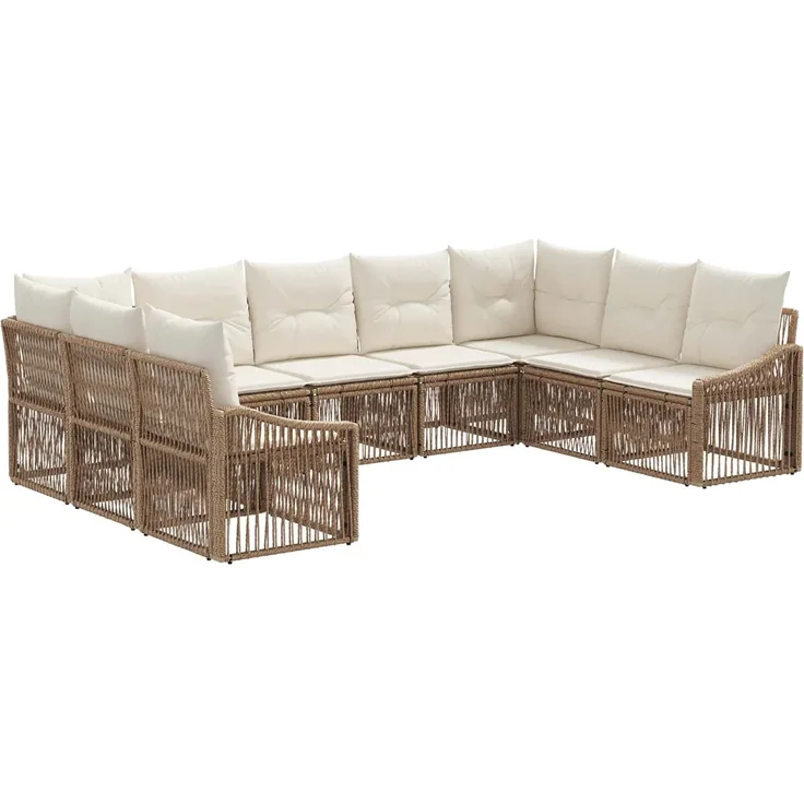 vidaXL Gartensofa-set 9 pcs Beige Poly-Rattan 3436110