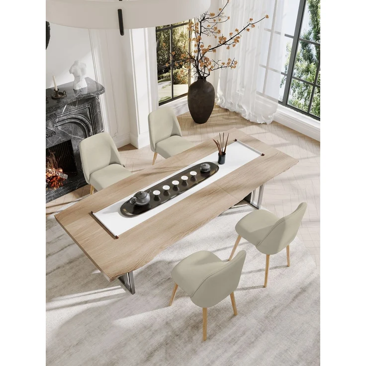GOEURVANT 421 Esszimmerstühle 6er-Set, Webstoff - Beige Stoff – Bild 3