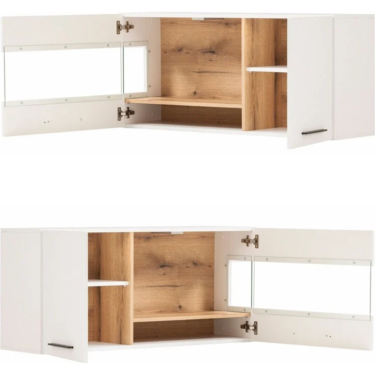 Lomadox Hängevitrine SUTTON-61 weiß Eiche spiegelverkehrt montierbar 120 x 54 x 34,5 cm – Bild 1