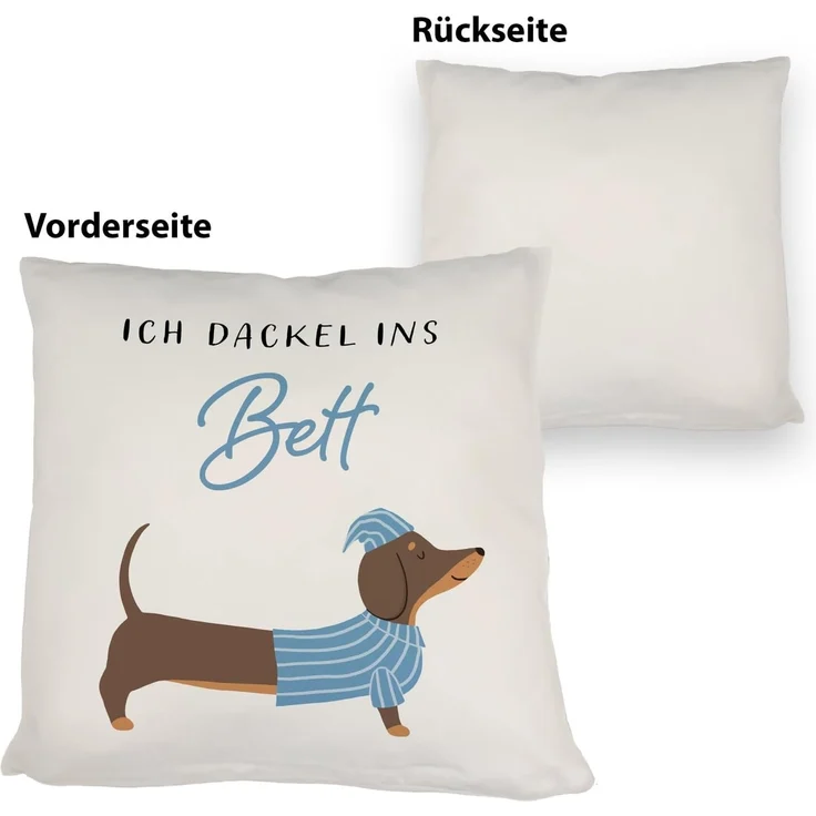 speecheese Dekokissen Dackel mit Pyjama Kissen mit Spruch Ich dackel ins Bett – Bild 3