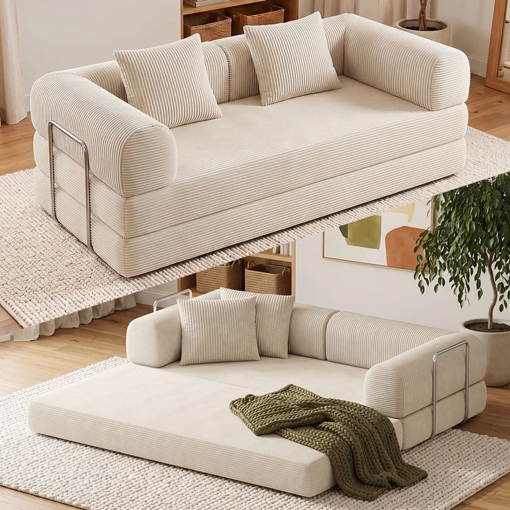 skølm 'Lofn' Modulares Sofa 2 Sitzer, 200x100 cm, Vollschaumcouch mit Metallgestell, Cord beige, Schlafsofa vakuumverpackt, kein Aufbau erforderlich – Bild 1