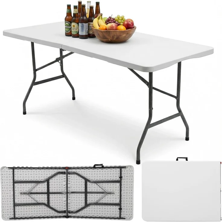 Sekey Buffettisch Tisch Klappbar Kunststoff 180 cm Campingtisch mit Tragegriff Partytisch Klapptisch Gartentisch für Garten Terrasse und Balkon, Weiß – Bild 1