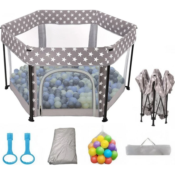 SEHAUSEU Laufgitter Laufstall baby zusammenfaltbar Krabbelgitter mit Spielmatte, mit Ozeanbällen, Tragetasche, Stehender Zugring – Bild 5