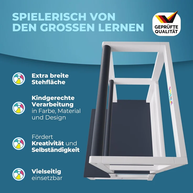Spielwerk 'Lernturm Kinder', ab 2 Jahren, mit Tafel, Kiefernholz, Grau, 93 x 49 x 51 cm – Bild 3