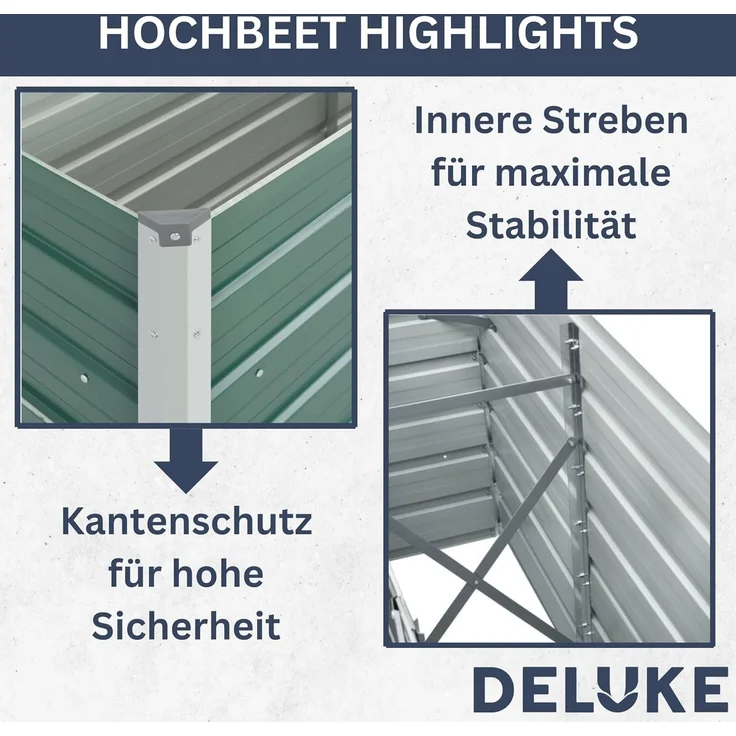 DELUKE® Hochbeet für Garten OSKAR Grün 100x40x77cm Verzinkter Stahl Hochbeet Metall Gartenbeet Kräuterbeet Blumenbeet Beet hoch Frühbeet für Garten Gemüsebeet – Bild 4