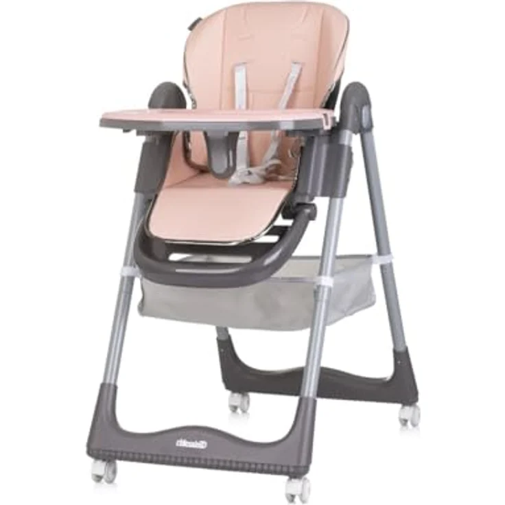 Chiplolino Kinderhochstuhl First Spoon Räder klappbar Spielbogen Gurt Fußstütze rosa – Bild 4
