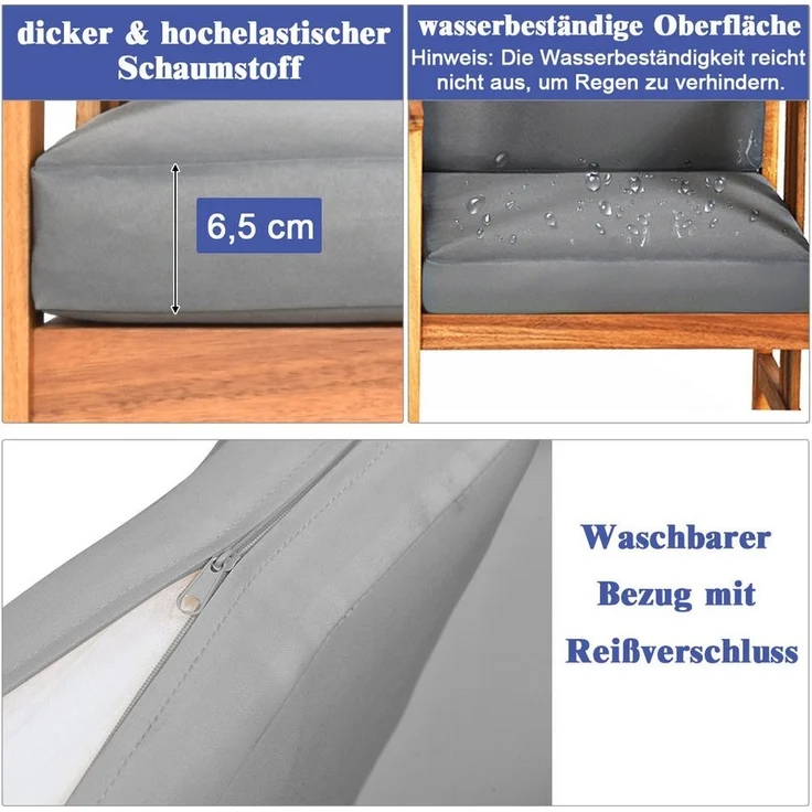 COSTWAY Balkonset, (3-tlg), Bistroset Akazienholz, Tisch mit 2 Stühlen, Kissen – Bild 2