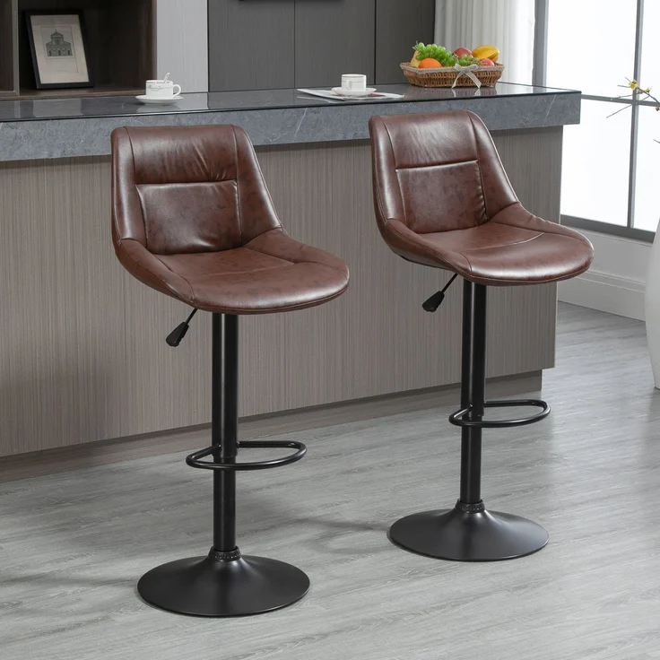 2er-Set Barhocker Barstühle, höhenverstellbar, inkl. Fußstütze, 46,5 cm x 50 cm x 108 cm, Schwarz + Braun--Braun--108x50x46.5cm--YOUDENOVA – Bild 3