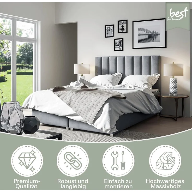 Best for Home Boxspringbett mit Bettkasten Trinity K-10 Bonellfederkern inkl. 7 cm Topper (140x200 160x200 180x200 200x200 cm, 140x200 160x200 180x200 200x200 cm), Handwerksqualität, TOP Preis-Leistungs-Verhältnis – Bild 2