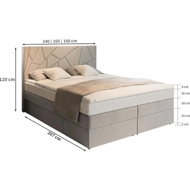 MASSENO Kontinentalbett Trani, Boxspringbett mit großem Bettkasten und Topper, Grün, 160x200 cm – Bild 5