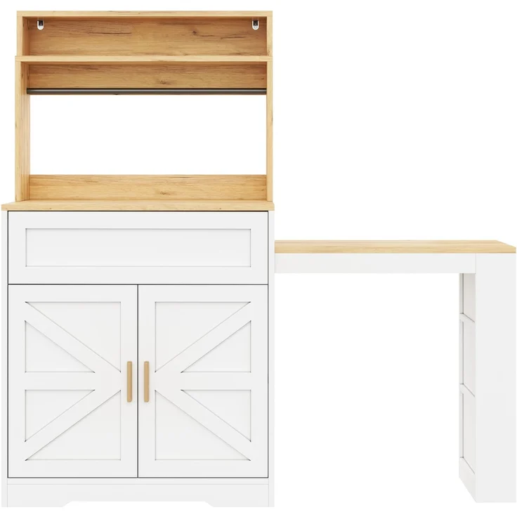 Küchenschrank 144 x 40 x 142 cm in Weiß mit ausziehbarer Arbeitsplatte und Seitenregal – Bild 10