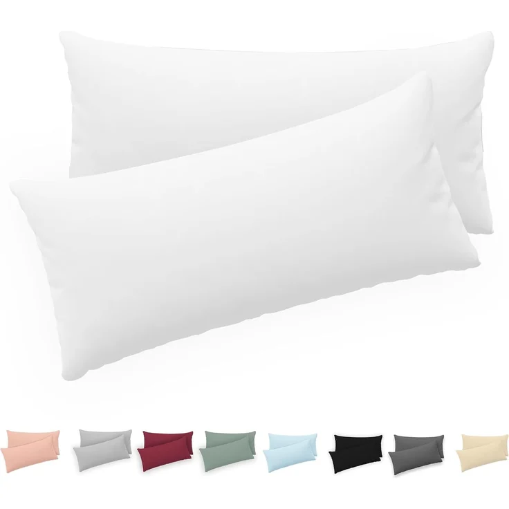 Twinzen® Kissenbezug 40x80 (2er-Set) - 100% Jersey Baumwolle 150 GSM Kissenbezüge - Weiß - Für Kissenbezüge 40x80 cm - Kissenhülle - Kissenbezug mit Reißverschluss - Oeko-Tex Zertifiziert – Bild 1