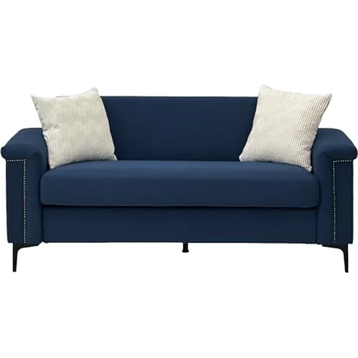 Ball & Cast 2 Sitzer Sofa mit Metallbeinen, Jugendsofa mit Klassischer Nietenverzierung, Elegant Skandinavischer Stil für Wohnzimmer, 172 x 81.5 x 73.5 cm (BxHxT), Blau – Bild 5