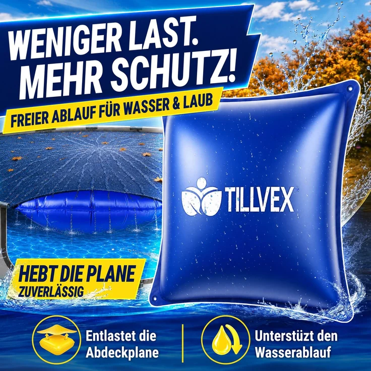 tillvex® Poolkissen Winter 8X XXL 120x120 cm mit 12m Seil & Reparaturkit | Luftkissen zur Poolabdeckung frost- & chlorbeständig bis -20°C | Winterkissen inkl. Schraubventil | Kissen Überwinterung Pool – Bild 4