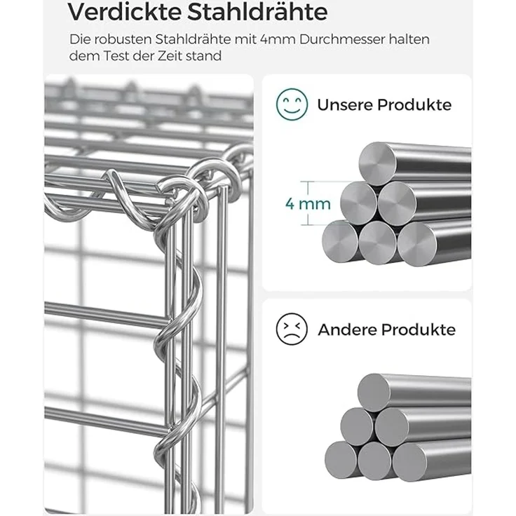 SONGMICS Gabionenkorb, verzinkt, Metall silber, 100 x 50 x 30 cm – Bild 2