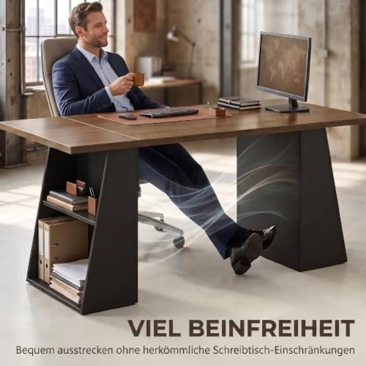 HOMCOM Schreibtisch Computertisch, Arbeitstisch mit Metallrahmen, Home Office (nicht anwendbar, 1-St, 1 Tisch), für Home Office und Arbeitszimmer, Braun, Schwarz – Bild 6