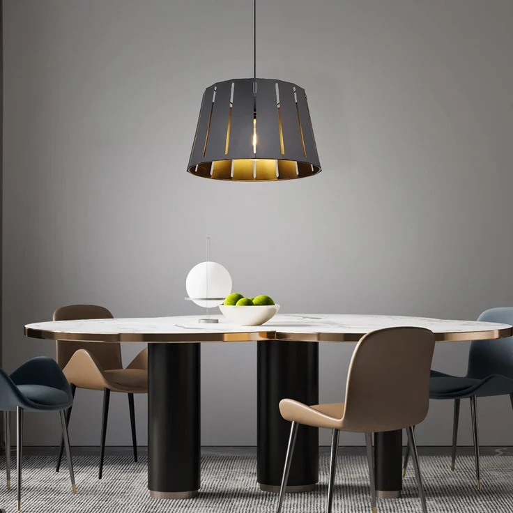 Hängeleuchte, Holzoptik Metall, schwarz braun matt, H 120 cm – Bild 3