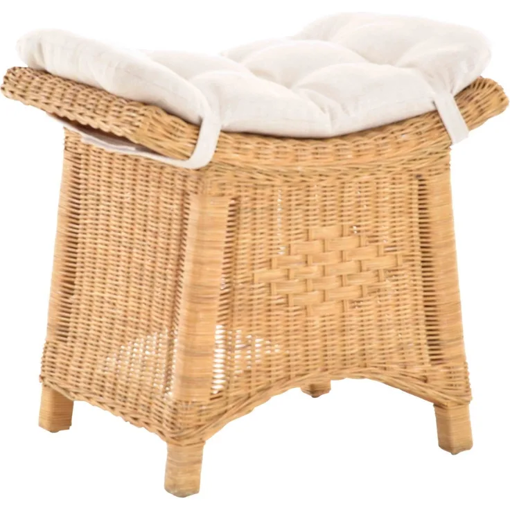 Krines Home Sitzhocker Fußhocker Stabiler Sitz-Hocker/Schemel aus echtem Rattan mit Kissen