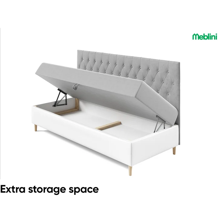 MEBLINI Kinderbett mit Bettkasten FILIPPO 2 80x200 – H3/Grau Samt Gepolstert Einzelbett mit Matratze - Polsterbett mit Stauraum - Bett mit Kopfteil – Stauraumbett – Bild 5