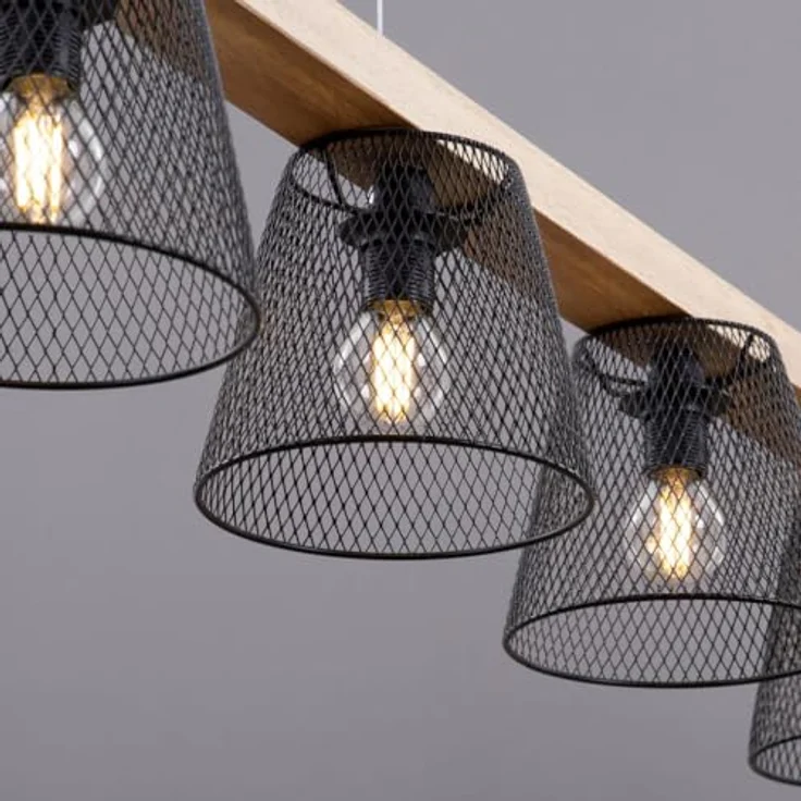 Briloner Pendelleuchte TAUNUS, 5-flammige Hängelampe mit Holz-Metall-Design, schwarz, exkl. 5x E14, 25 W, 110 x 15 x 136 cm – Bild 6