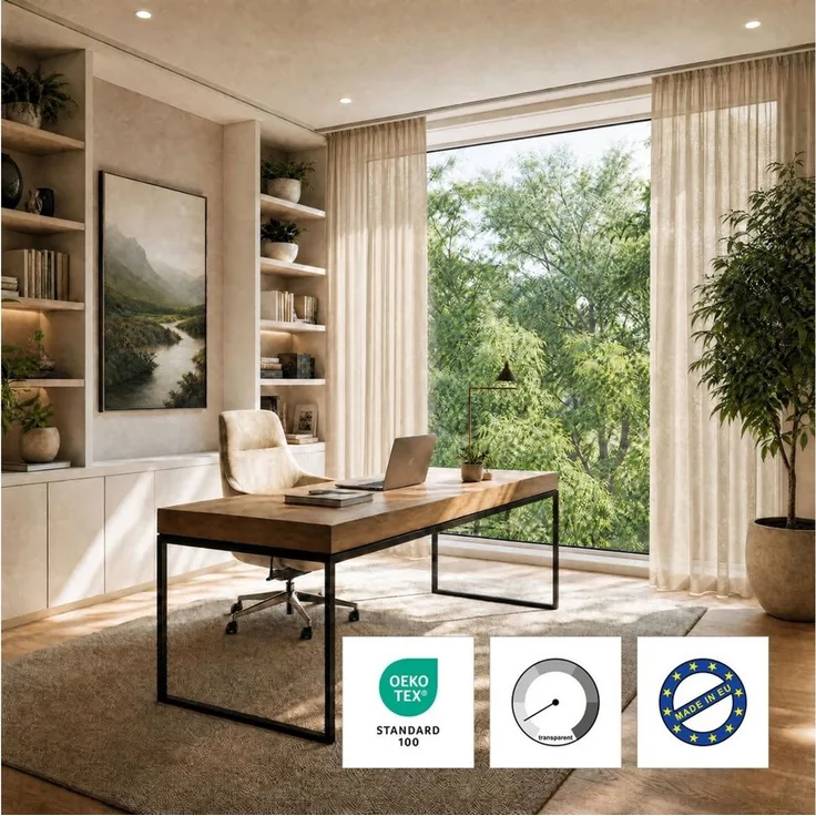 OTTO home Gardine ELVIRA, nach Wunschmaß (1 St), Kräuselband, transparent, Voile, Maßanfertigung, made in europe, Wohnzimmer, Schlafzimmer, uni